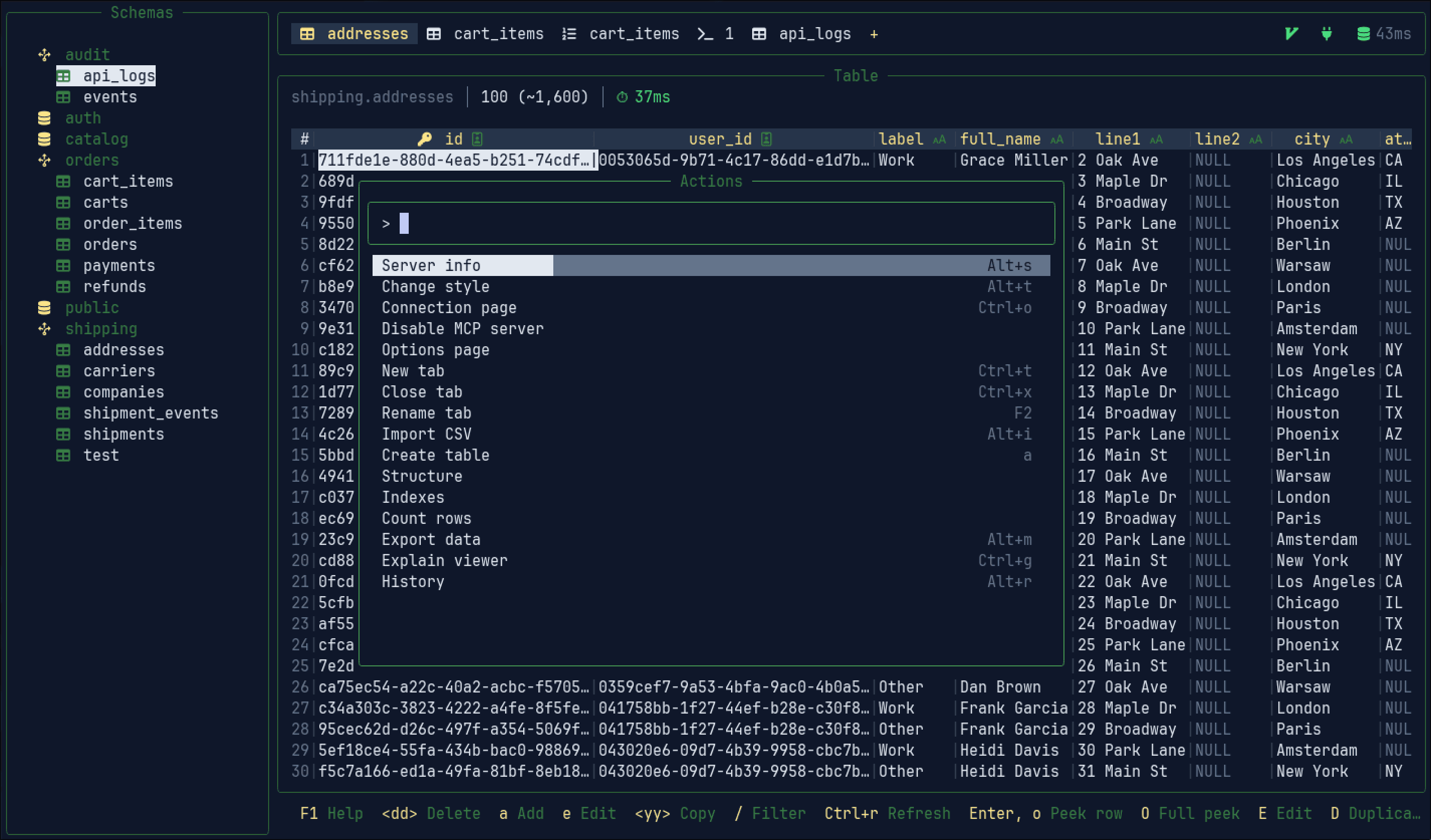 vi-sql command palette