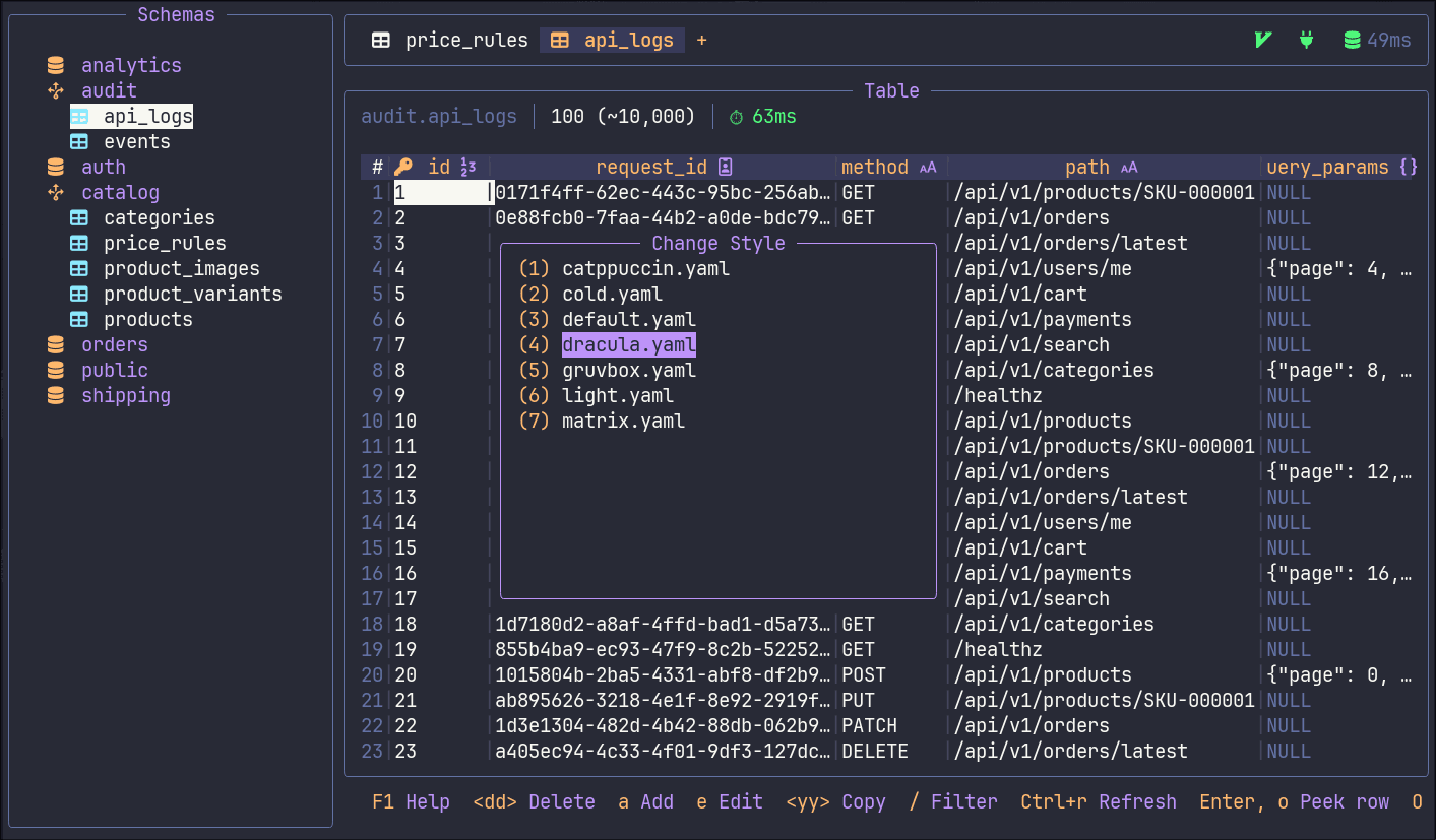 vi-sql dracula theme