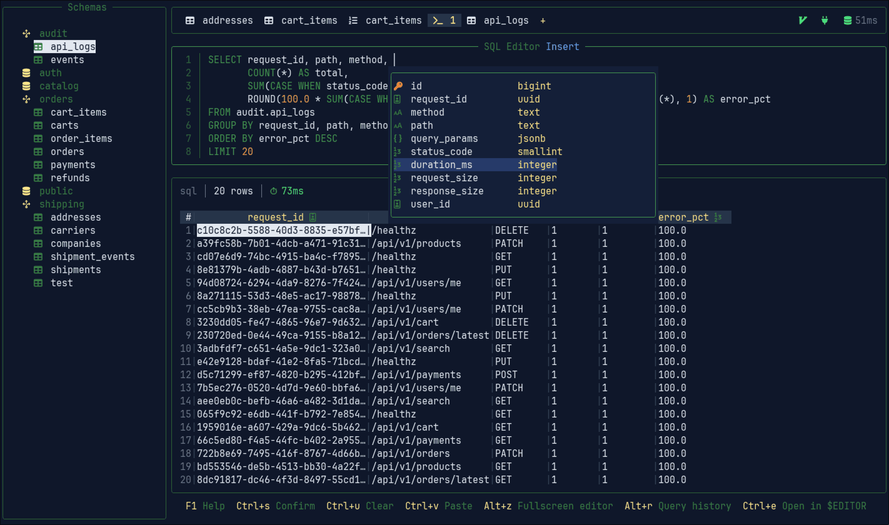 vi-sql query editor with autocomplete
