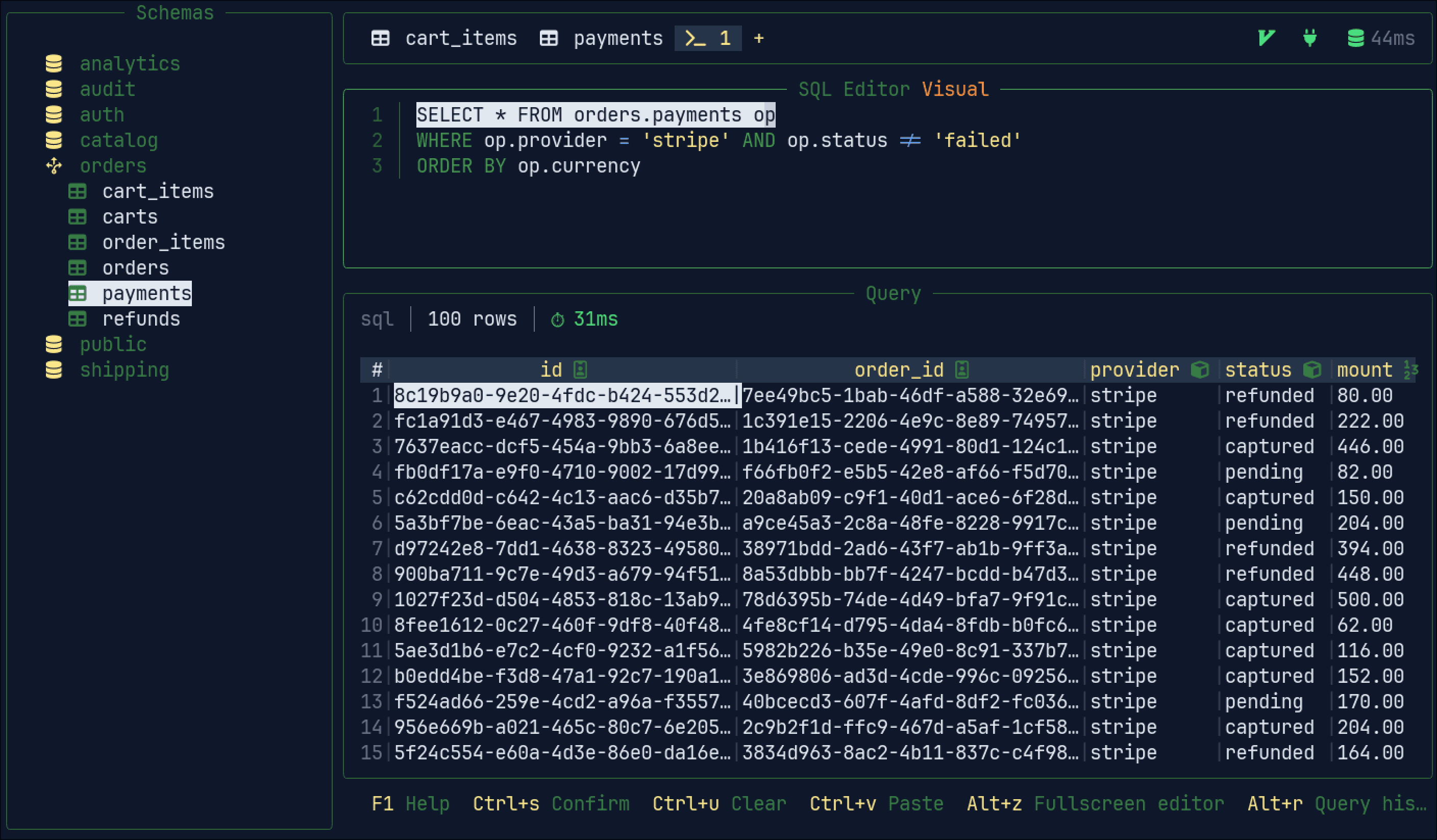 vi-sql vim mode navigation